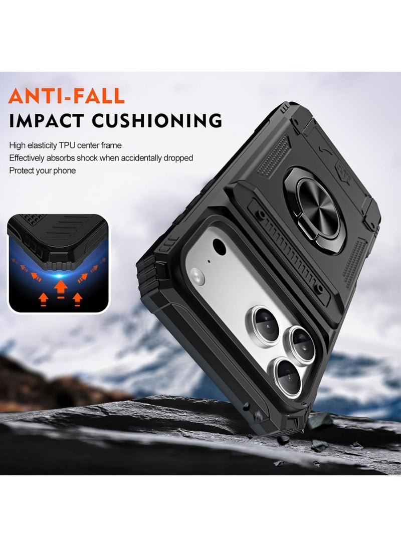 PULUZ iPhone 17 Pro Max  Case Full-coverage Phone Case Military-Grade Drop Protection iPhone 17 Pro Max Cover with Hidden Card Holder [Store 2 Cards] 360° Spin Kickstand - Image 3